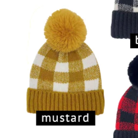 Buffalo Check Mustard Beanie With Pom NWT - Picture 4 of 5